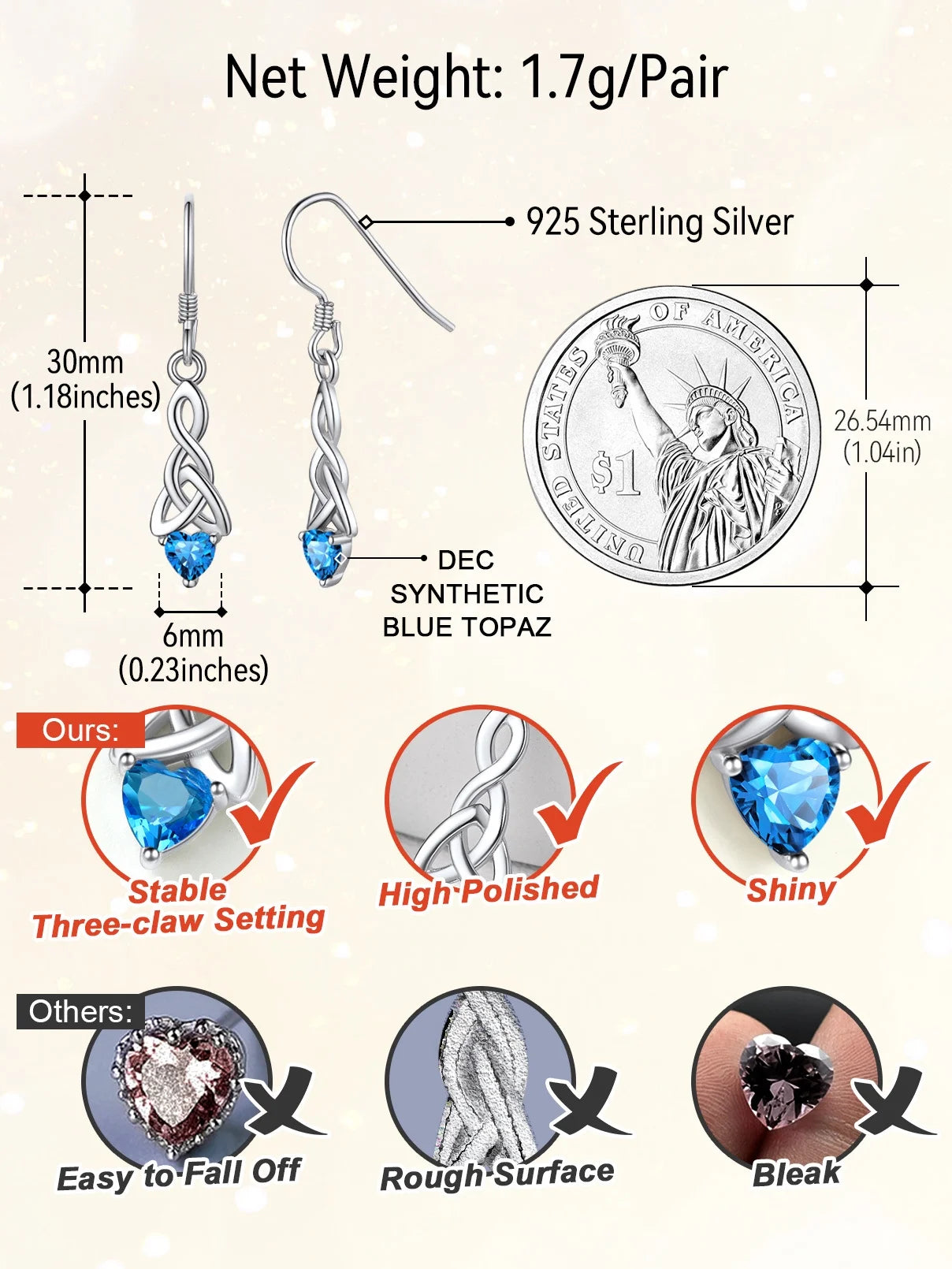 925 Sterling Silver Birthstone Earrings for Women December Heart Earrings Celtic Knot Dangle Drop Earrings Dainty Jewelry Gift for Granddaughter Sister Friends Birthday Christmas