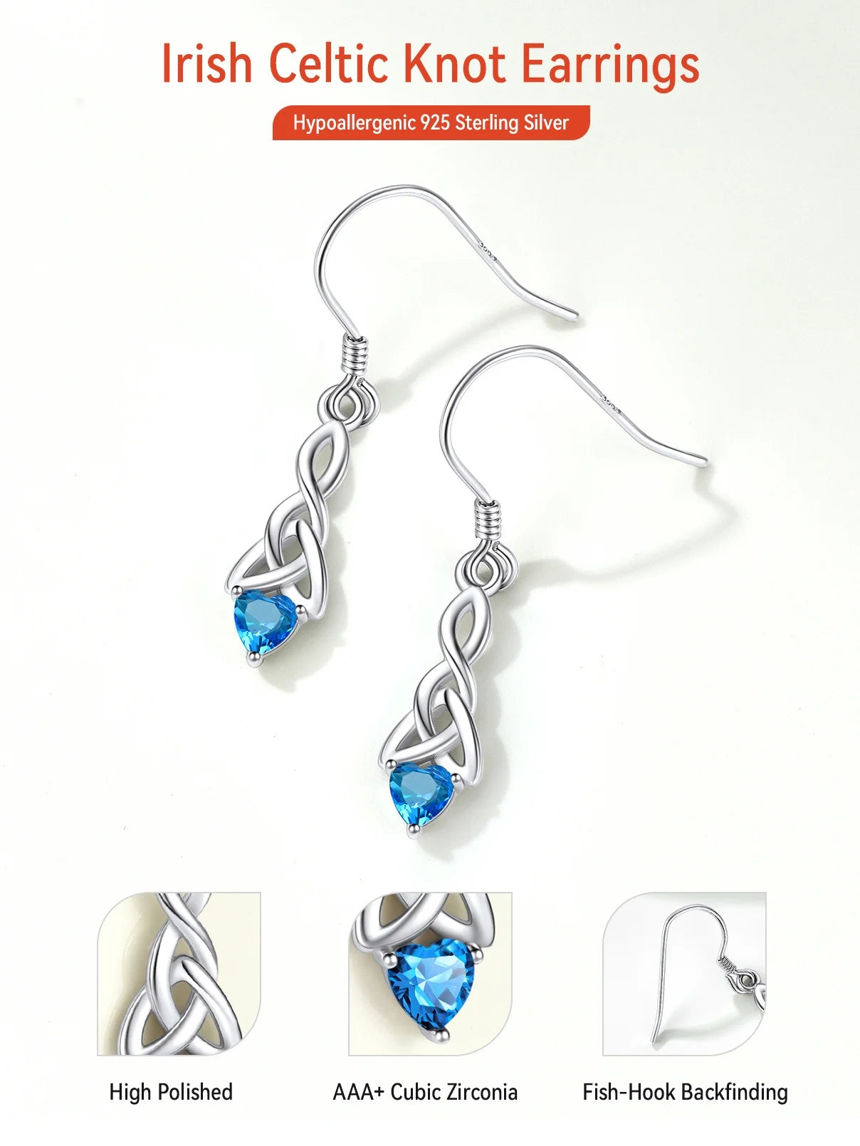 925 Sterling Silver Birthstone Earrings for Women December Heart Earrings Celtic Knot Dangle Drop Earrings Dainty Jewelry Gift for Granddaughter Sister Friends Birthday Christmas