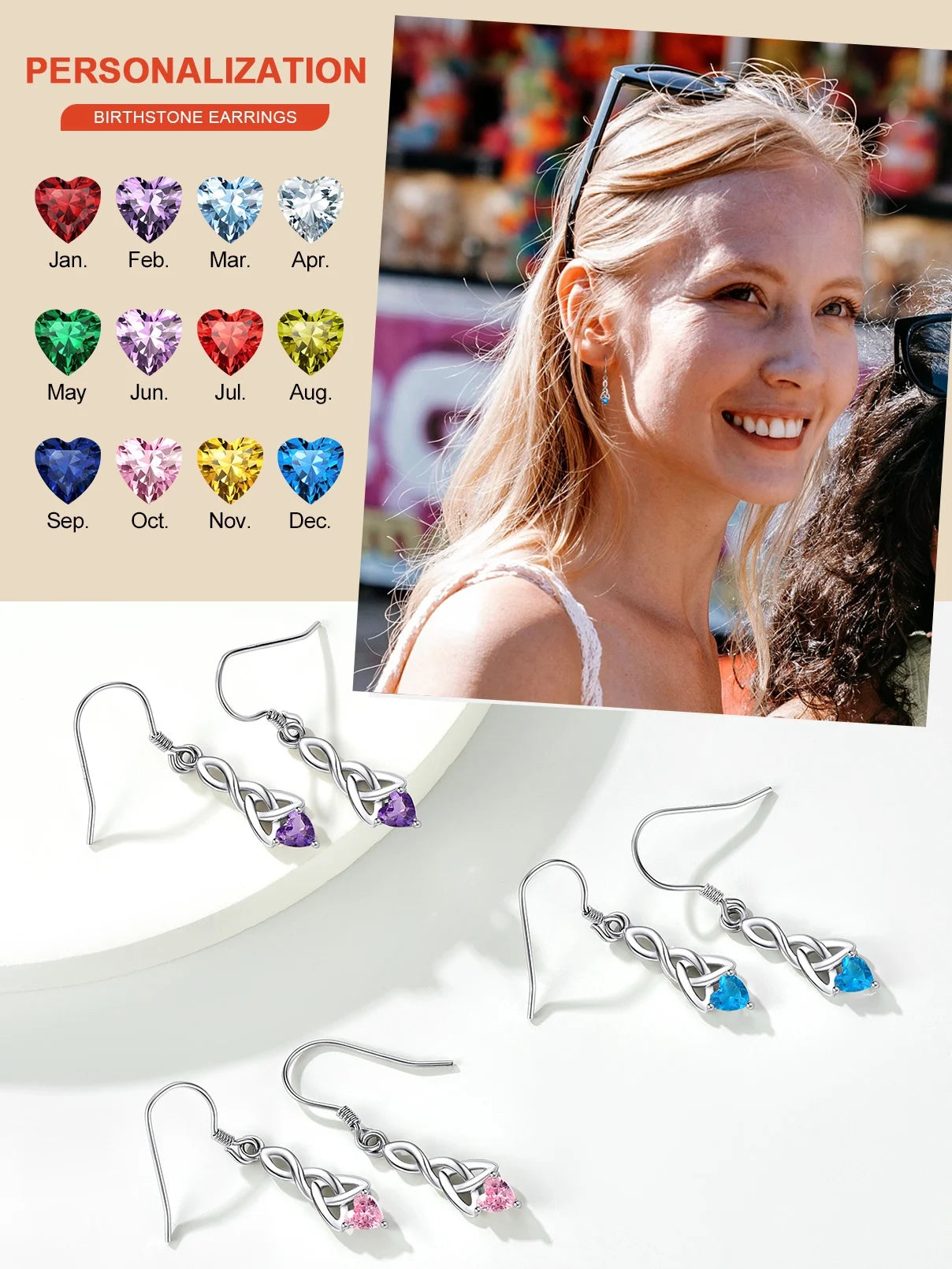 925 Sterling Silver Birthstone Earrings for Women December Heart Earrings Celtic Knot Dangle Drop Earrings Dainty Jewelry Gift for Granddaughter Sister Friends Birthday Christmas
