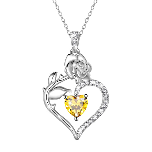 925 Sterling Silver Birthstone Necklace Rose Flower Heart Pendant Jewelry Christmas Valentines Mother'S Day Gifts for Women Mom Wife/Lover
