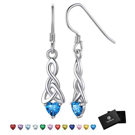 925 Sterling Silver Birthstone Earrings for Women December Heart Earrings Celtic Knot Dangle Drop Earrings Dainty Jewelry Gift for Granddaughter Sister Friends Birthday Christmas